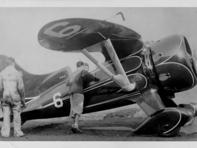 Hall Bulldog at Bowles Agawam Airport with Bob Hall and Russell Thaw, right side view, August 22-28, 1932